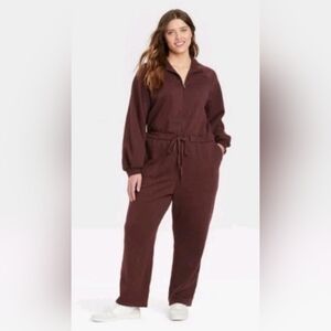 Women's Universal Thread Rust Color Fleece Lined Jumpsuit Size XL NEW